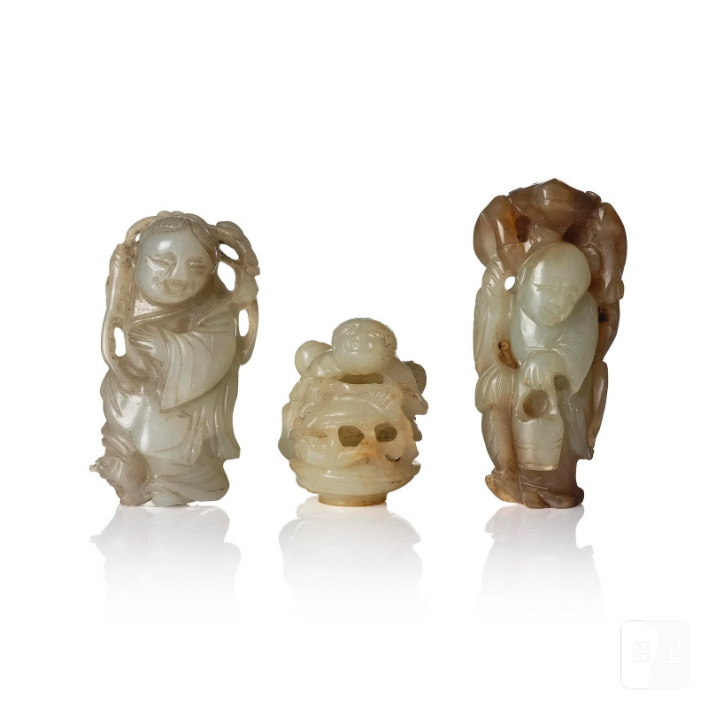 Three well carved figures of Liu Hai, - 图1